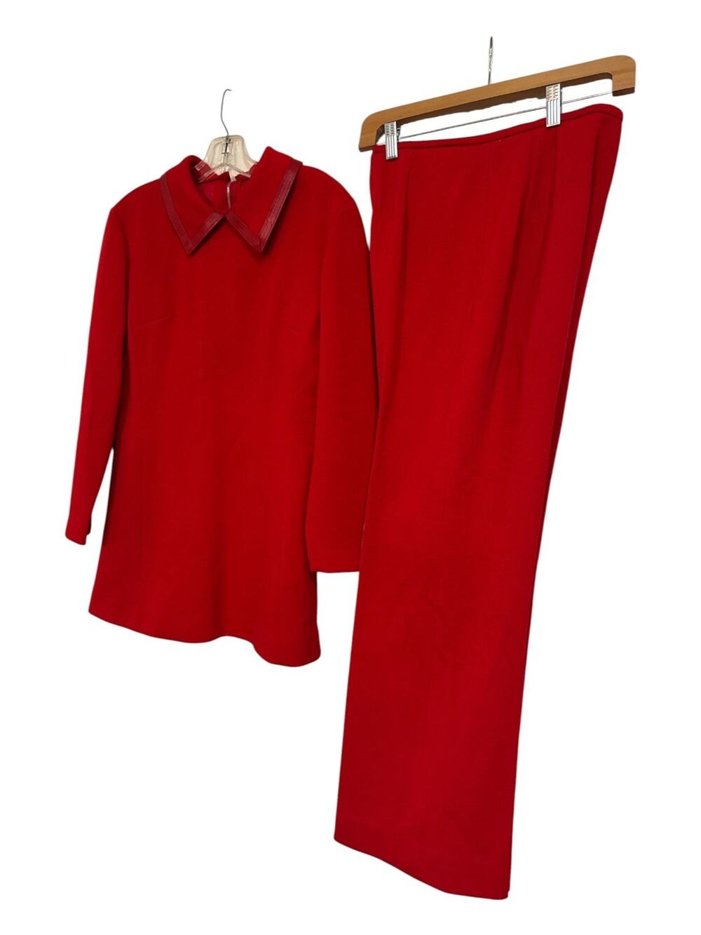 VTG 1940s-50s Red Wool/Leather Peplum WIDE LEG Pant Suit sz L/XL